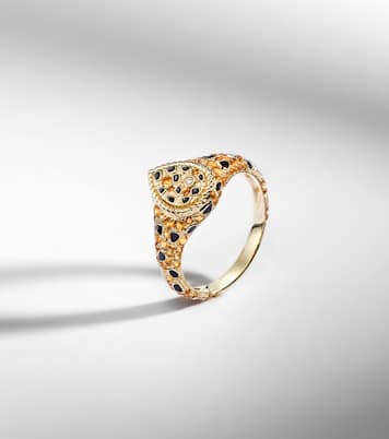 Bague auriculaire Poire Mini en or 9 ct, émail, citrines et diamants | Yvonne Léon