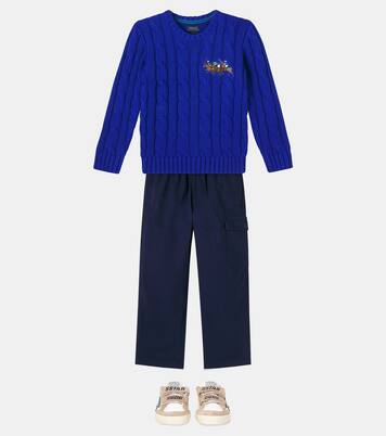 Cable-knit embroidered cotton sweater | Polo Ralph Lauren Kids