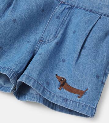 Embroidered polka-dot denim shorts | Mini Rodini