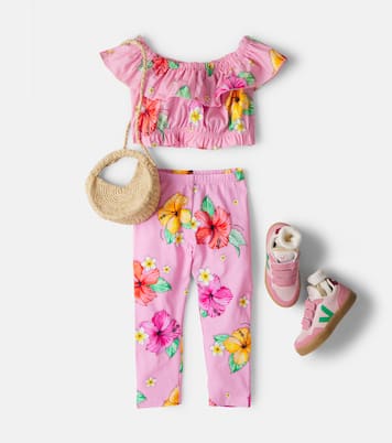 Floral cotton-blend jersey leggings | Monnalisa