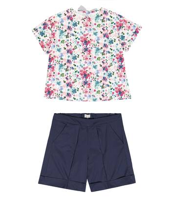 Top e shorts in cotone con stampa | Il Gufo