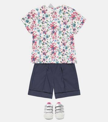Top e shorts in cotone con stampa | Il Gufo