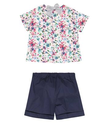 Top e shorts in cotone con stampa | Il Gufo