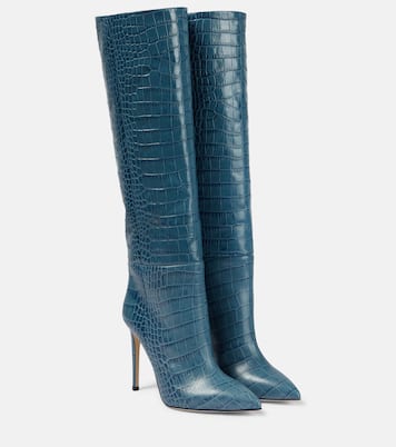 Croc-effect leather knee-high boots | Paris Texas