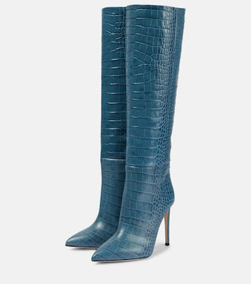 Croc-effect leather knee-high boots | Paris Texas