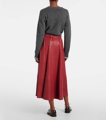 High-Rise-Midirock aus Leder | Brunello Cucinelli