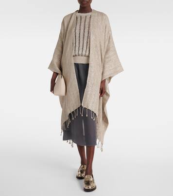 Poncho en mezcla de lino | Brunello Cucinelli