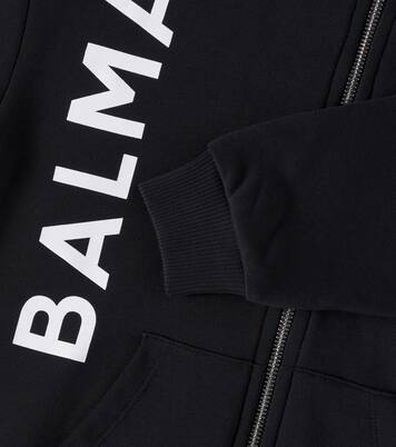 Logo cotton zip-up hoodie  | Balmain Kids