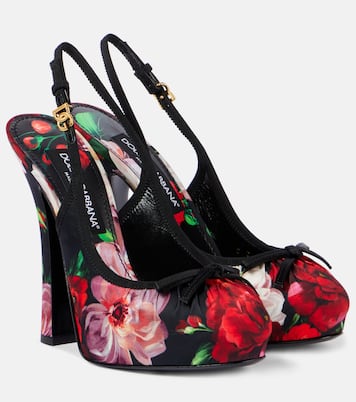 Escarpins slingback Vally 105 en satin à fleurs | Dolce&Gabbana