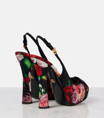 Escarpins slingback Vally 105 en satin à fleurs | Dolce&Gabbana