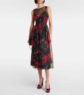 Escarpins slingback Vally 105 en satin à fleurs | Dolce&Gabbana