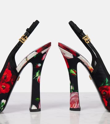 Escarpins slingback Vally 105 en satin à fleurs | Dolce&Gabbana
