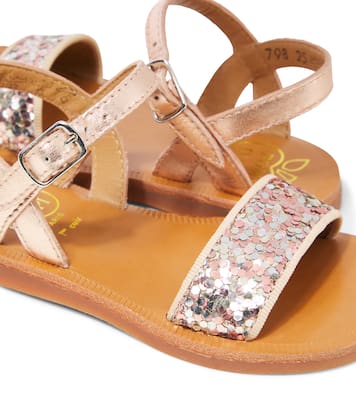 Sandalen Plagette aus Leder mit Glitter | Pom d'Api