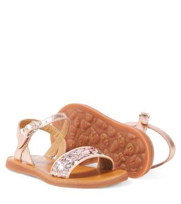 Sandalen Plagette aus Leder mit Glitter | Pom d'Api