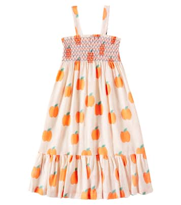 Apples printed shirred cotton dress | Tinycottons