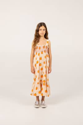 Apples printed shirred cotton dress | Tinycottons