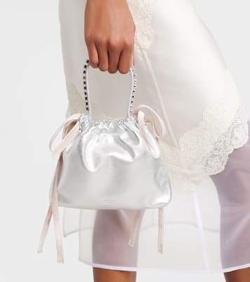Drawstring Mini embellished leather shoulder bag | Jimmy Choo