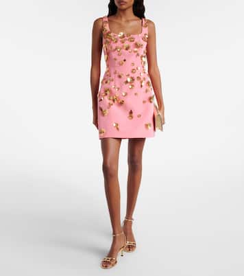 Floral-appliqué silk faille minidress | Carolina Herrera