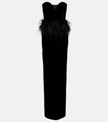 Feather-trimmed strapless velvet gown | The New Arrivals Ilkyaz Ozel