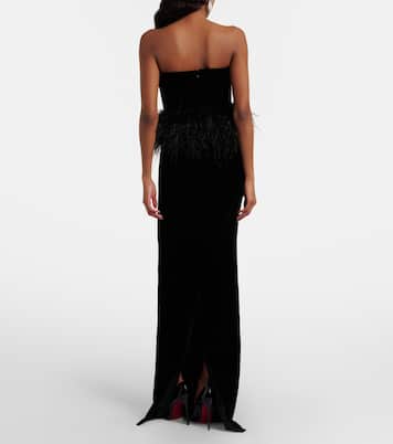 Feather-trimmed strapless velvet gown | The New Arrivals Ilkyaz Ozel