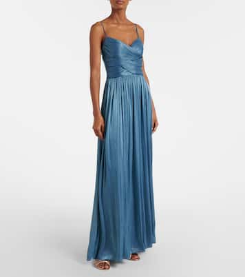 Embellished pleated caped bustier gown | Costarellos