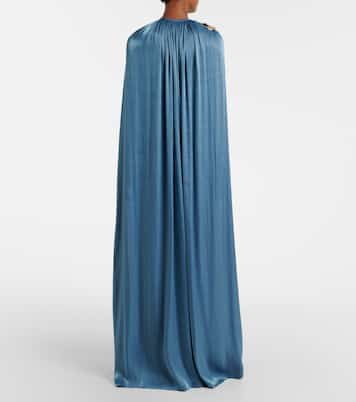 Embellished pleated caped bustier gown | Costarellos
