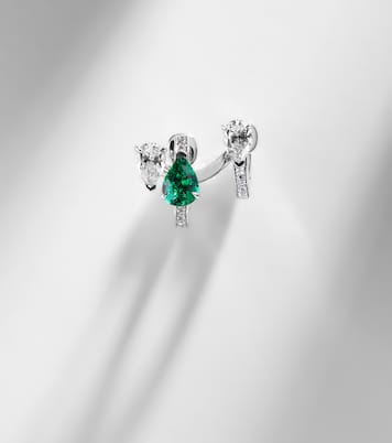 Serti Sur Vide 18kt white gold single earring with diamonds and emerald | Repossi
