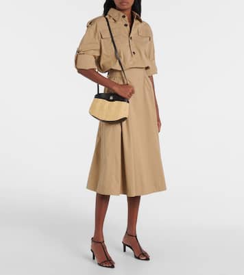 Schultertasche Tondo aus Raffiabast mit Leder | Savette