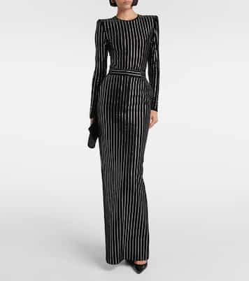 Column 임벨리시드 핀스트라이프 벨벳 맥시 스커트 | Alex Perry