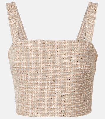 Checked sequined tweed crop top | Elie Saab