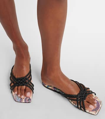 Canvas-trimmed printed leather slides | Etro