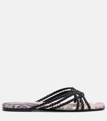 Canvas-trimmed printed leather slides | Etro