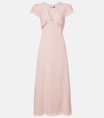 Bridal Clarice lace-trimmed linen-blend midi dress | Rixo