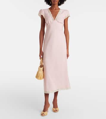 Bridal Clarice lace-trimmed linen-blend midi dress | Rixo