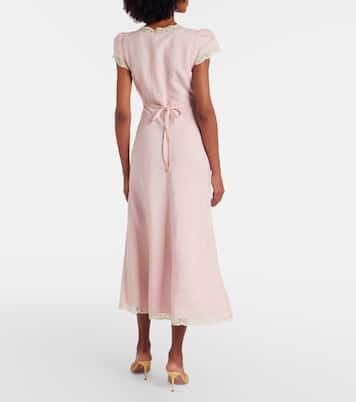 Bridal Clarice lace-trimmed linen-blend midi dress | Rixo