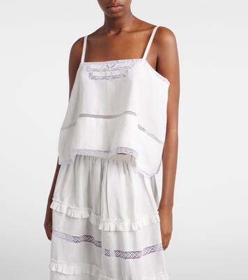 蕾丝边饰亚麻上衣 | Prada