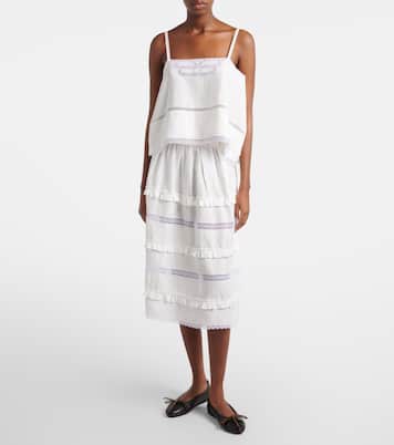 蕾丝边饰亚麻上衣 | Prada