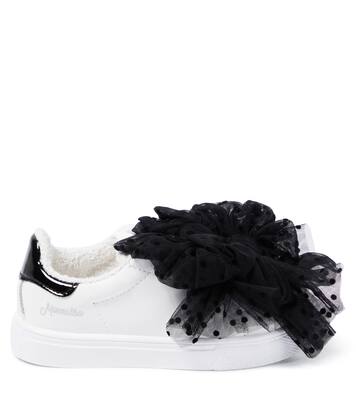 Bow-embellished leather sneakers | Monnalisa