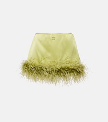 Feather-trimmed satin miniskirt | Miu Miu