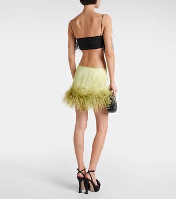 Feather-trimmed satin miniskirt | Miu Miu