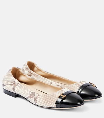 Snake-effect leather ballet flats | Tod's