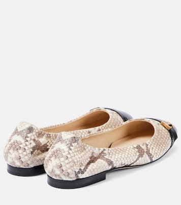 Snake-effect leather ballet flats | Tod's
