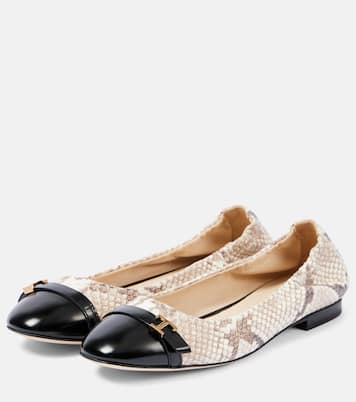 Snake-effect leather ballet flats | Tod's