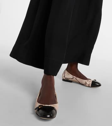 Snake-effect leather ballet flats | Tod's