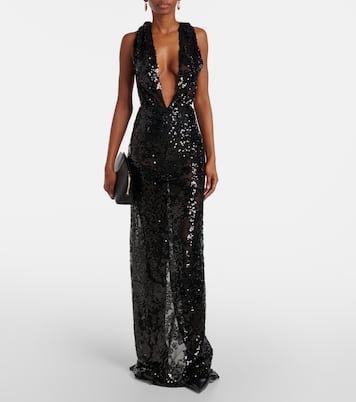 Sequined halterneck tulle bodysuit | Victoria Beckham