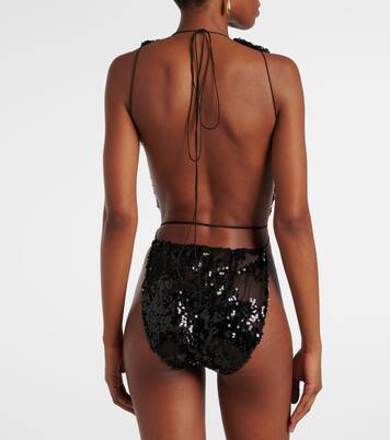 Sequined halterneck tulle bodysuit | Victoria Beckham