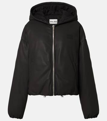Logo leather puffer jacket | Miu Miu