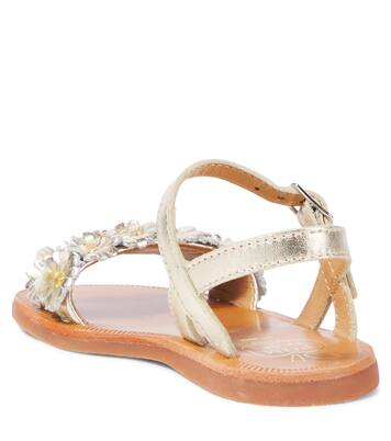 Sandalen Plagette Multi Flo aus Metallic-Leder | Pom d'Api