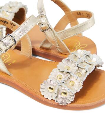 Sandalen Plagette Multi Flo aus Metallic-Leder | Pom d'Api