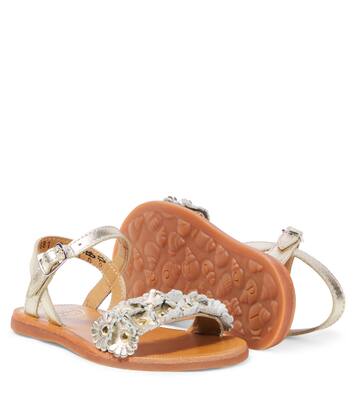 Sandalen Plagette Multi Flo aus Metallic-Leder | Pom d'Api